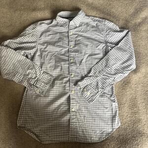 Banana Republic Custom Wash Men's S OCBD Shirt Gray Check Slim Fit 100% Cotton